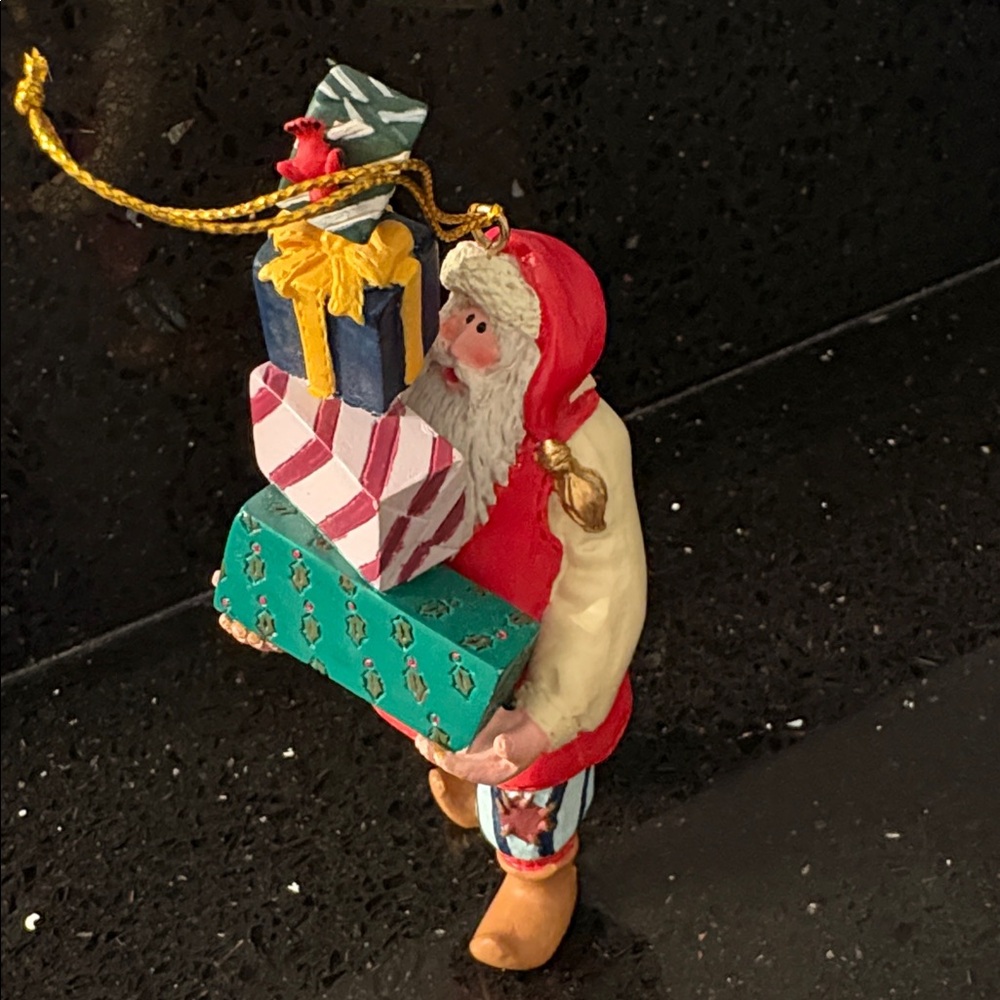 2 Santa Ornaments: Hallmark Keepsake Woodland Santa & Santa w Presents Stack - Picture 6 of 8